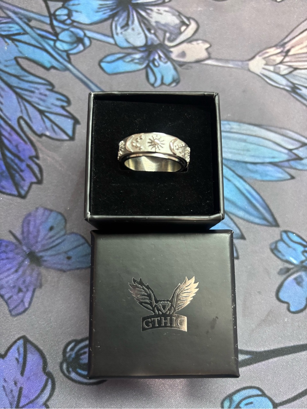 Stainless steel Sun & Star fidget spinning  Women's Band Ring - Silver